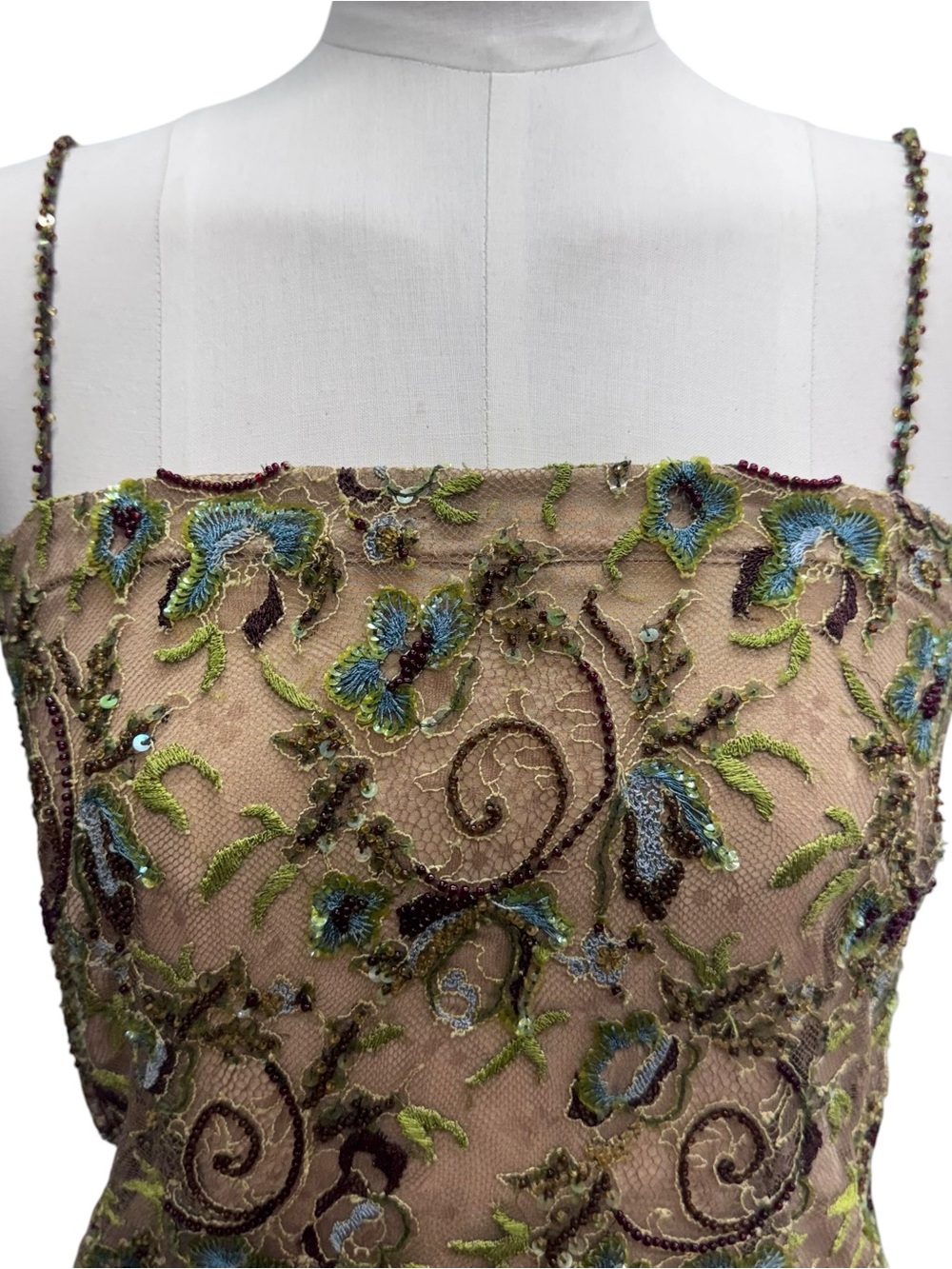 Vintage Savannah Studio Beaded Cami Top Y2K Size S Sequin Embroidered Mesh Fairy - Picture 2 of 16